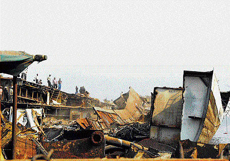 The remains of aircraft carrier Vikrant at Darukhana on the eastern seafront of Mumbai. DH Photo