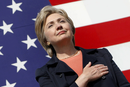 U.S. Senator Hillary Clinton (D-NY) places her hand over her heart during the National Anthem at the 30th annual Harkin Steak Fry in Indianola, Iowa, in this September 16, 2007 file photo. Hillary Clinton announced her second run for the presidency on April 12, 2015, starting her campaign as the Democrats' best hope of fending off a crowded field of lesser-known Republican rivals and retaining the White House. REUTERS