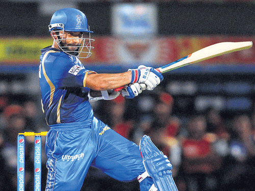 meaty blow: Rajasthan Royals' Ajinkya Rahane pulls one to the fence during his  match-winning 62 against Sunrisers Hyderabad in Visakhapatnam on Thursday. pti
