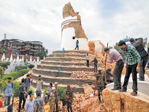 They believe the number of smaller earthquakes are not good enough to release the stress accumulated over the years, and that the likelihood of an earthquake with magnitude of over 8 was serious. Dharahara tower. AP photo
