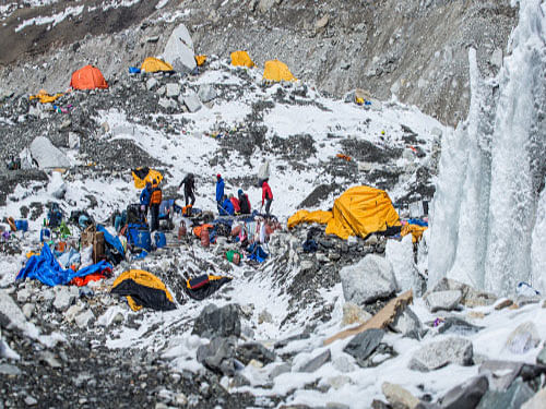 The Mount Everest south base camp in Nepal is seen a day after a huge earthquake-caused avalanche killed at least 17 people. Reuters photo