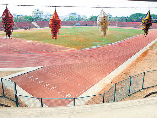 Mangala Stadium set for the 19th Federation Cup National Senior Athletics Championship 2015, in Mangaluru on Wednesday. DH Photo