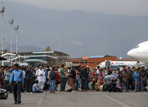 Tourists gather inside Nepal's Tribhuvan International Airport a day after a 7.9 magnitude earthquake, in Kathmandu, Nepal. File Reuters image for representation