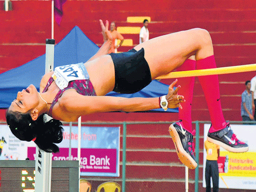 tame effort: Sahana Kumari leaps to the high jump gold at the Federation Cup. dh photo/ govindraj javali