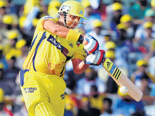 STANDAND DELIVER: Chennai Super Kings' Suresh Raina hits one to the boundary during his match-winning 52 against Royal Challengers Bangalore at the Chepauk onMonday. PTI