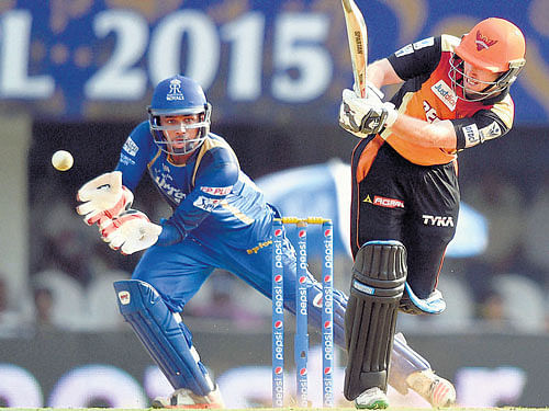powerful: Sunrisers Hyderabad's Eoin Morgan flicks en route his 63 against Rajasthan Royals at the Brabourne stadium in Mumbai on Thursday. pti