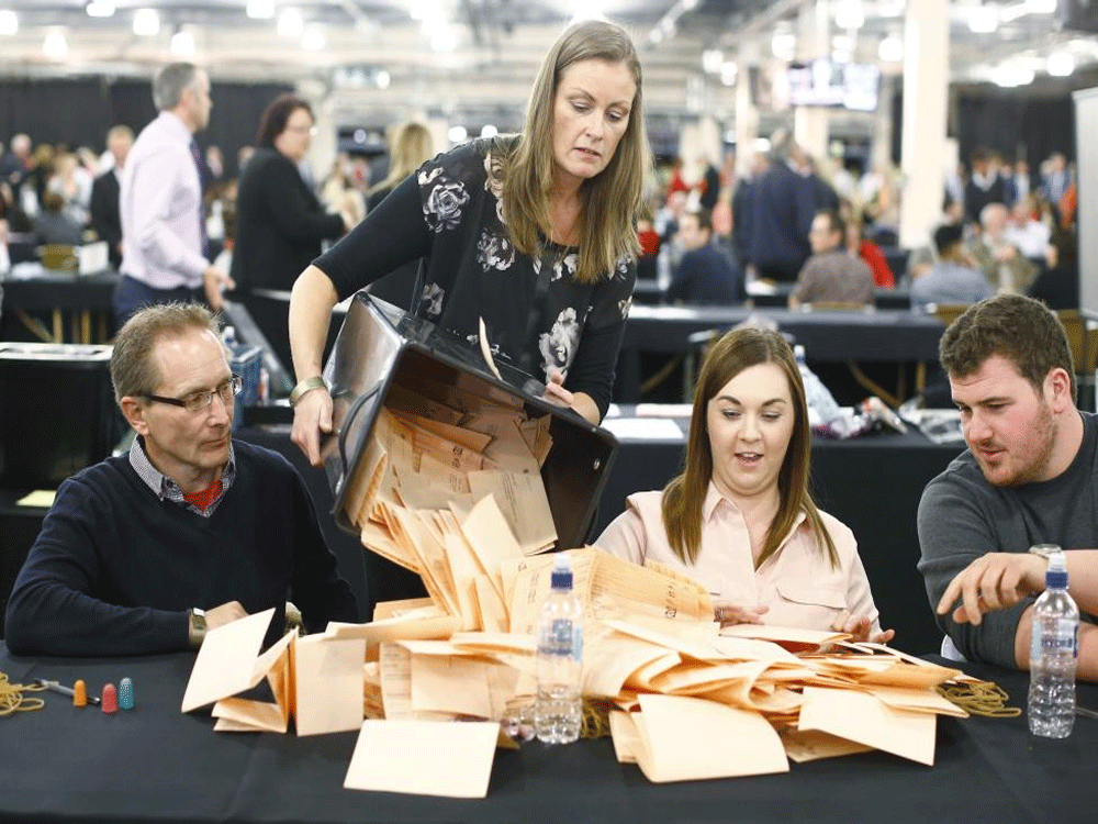 The Conservatives are on course to win 325 seats in the 650-seat parliament, which amounts to a working majority because four lawmakers from Northern Ireland's Sinn Fein party will not vote. Reuters photo