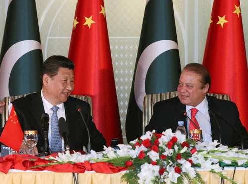 File photo of China's President Xi Jinping and Pakistan Prime Minister Nawaz Sharif during an event. AP