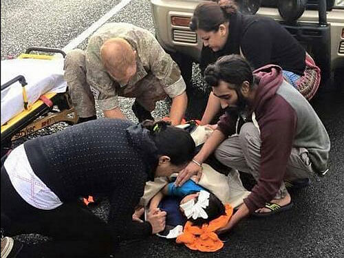 Harman Singhbroke religious protocol by removing his turban to help a profusely bleeding child following a road accident in New Zealand. Image ciourtesy: Twitter