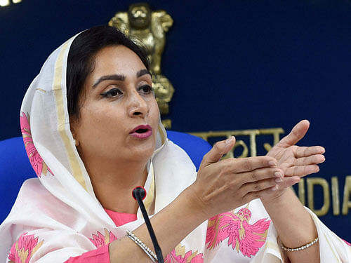 Minister of Food Processing Harsimrat Kaur Badal during a press conference about announcement of new cold chain projects in the country, in New Delhi on Monday.PTI Photo