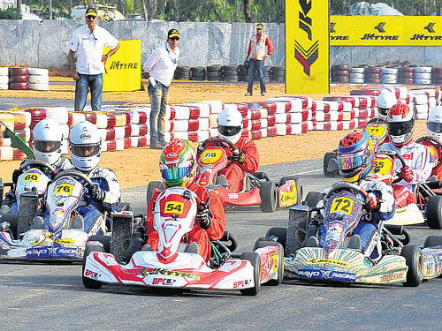 ON HIS WAY: Ricky Donison (No 54) en route his win in the Senior Max category of the MMS Rotax Kart Open in Bengaluru on Sunday. DH PHOTO