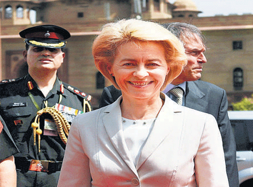 German Defence Minister Ursula von der Leyen in New Delhi on Tuesday. PTI