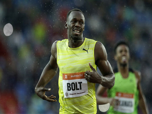 Usain Bolt of Jamaica crosses the finish line winning the 200 meters men event at the Golden Spike Athletic meeting in Ostrava, Czech Republic. AP photo