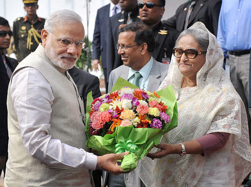 Prime Minister Narendra Modi and his Bangladeshi counterpart Sheikh Hasina. PTI file photo