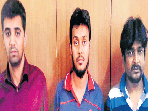 Moin Ahmed, Nadeem Pasha and Suhail Shariff, who were arrested by the police in Bengaluru on Wednesday for stealing cars. KPN