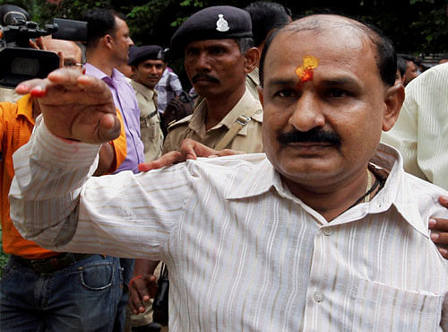 Bajrang Dal leader Babu Bajrangi at a special trial court in Ahmedabad. PTI file photo