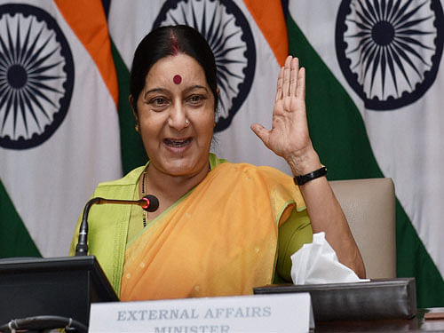 Addressing the first International Day of Yoga celebrations at the UN, External Affairs Minister Sushma Swaraj said, 'The entire world is one family, and we can unite it with Yoga'. PTI file photo