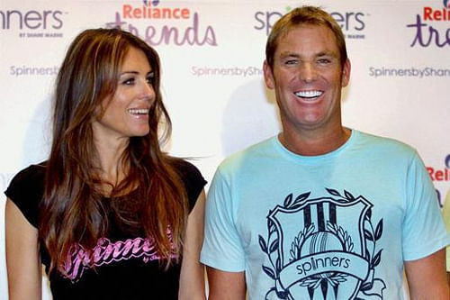 Cricketer Shane Warne and actress Elizabeth Hurley. PTI file photo