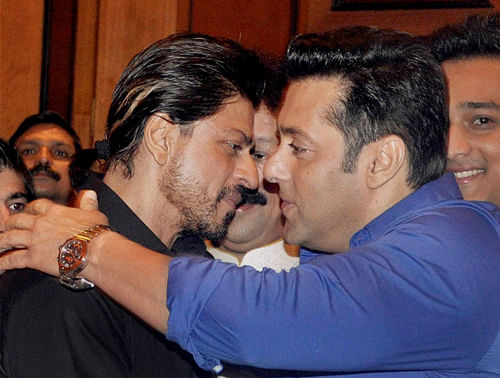 Superstars Salman and Shah Rukh Khan. PTI File Photo