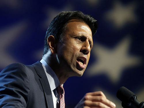 Louisiana Gov. Bobby Jindal address the crowd as he announces his candidacy for President in Kenner, La., Wednesday, June 24, 2015. AP Photo