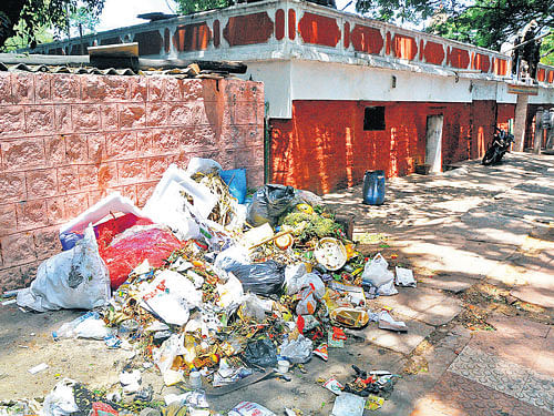 NEGLECTED | Trash in front of Kadu Mallikarjunaswamy Temple. DH photo by BK Janardhan
