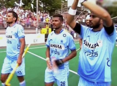Indian hokcey players during a FIH World League match in Belgium. PTI photo