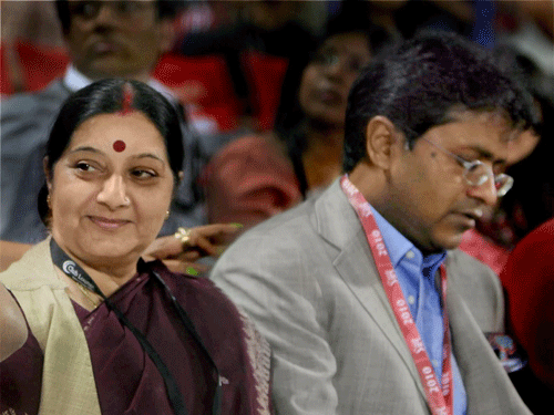Sushma Swaraj and Lalit Modi. PTI File Photo.