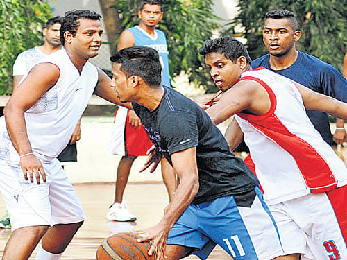 gearing up Sri Lankan basketballers at a training session in Bengaluru, ahead of the South Asian Basketball Championships. DH photo/ kishor kumar bolar