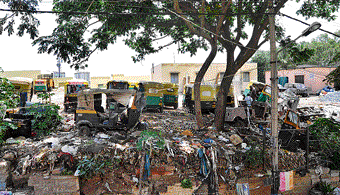 The premises of a government school has turned a dumping yard for old autorickshaws.