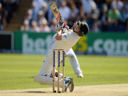 Australia opener Chris Rogers who set a new record for most successive Test fifties without a hundred when his seventh straight half-century ended on 95. Reuters