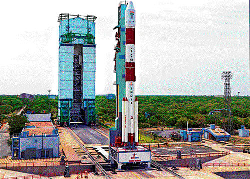 Isro's PSLV C 28, carrying five satellites from the UK, awaits its launch at Sriharikota in Andhra Pradesh  on Thursday. PTI