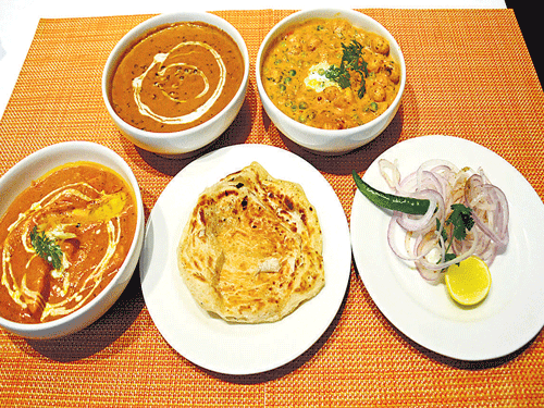 A platter of North Indian dishes.