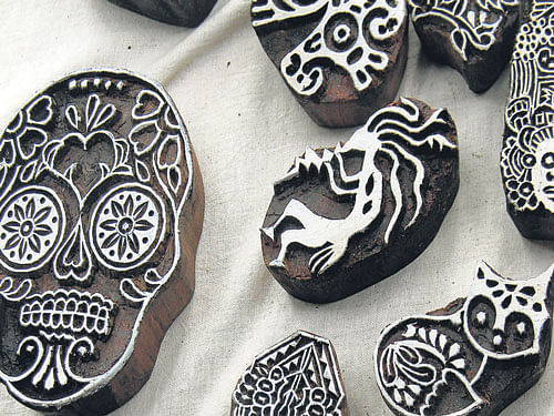 Intricate Wooden design blocks used for printing. Photo by author