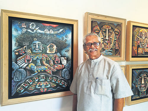 visual treat  M Senathipathi and his paintings. (Photo by author)