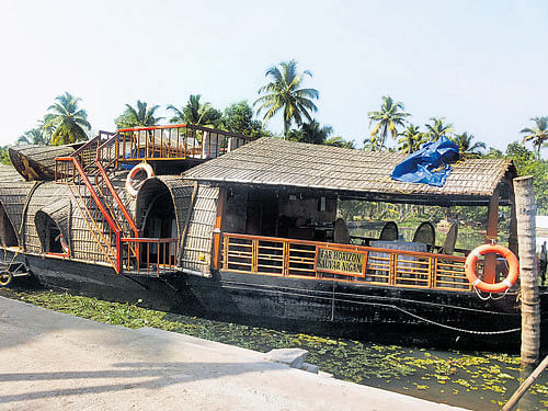 Natural healing An anchored houseboat; traditional Kerala meal; cormorants floating in the water; a picturesque view of the backwaters. (Photo by author)