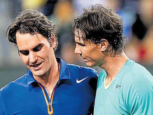 titanic clash Roger Federer (left) of UAE Royals and Rafael Nadal will be in action in IPTL's Delhi leg. file photo