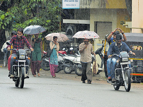 Moderate to heavy rains lashed Shivamogga on Saturday. DH Photo