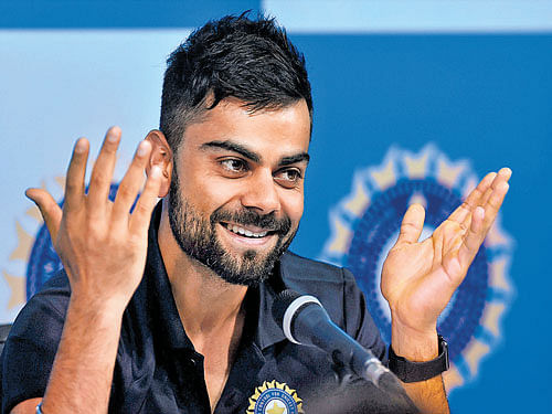 captain in control: Test skipper Virat Kohli in a jovial mood during a media briefing in Chennai on Friday. Pti