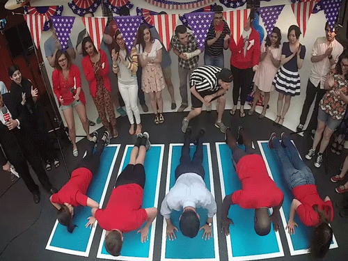 Louisiana's Indian-American governor, who along with six other bottom candidates has been relegated to a secondary forum earlier in the day by hosts Fox News, went elbow to elbow in a 'push-up contest' with his top foes in a BuzzFeed video. Screen Grab
