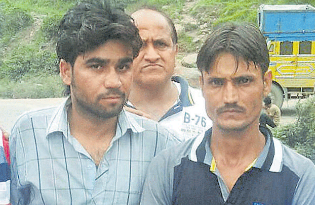 The two bravehearts, who caught the ultra involved in attacks on a BSF convoy, in Jammu and Kashmir on Thursday. PTI