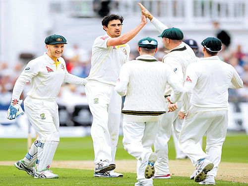 fine effort: Paceman Mitchell Starc's five-wicket haul may be of little use as Australia stare at another big loss. reuters