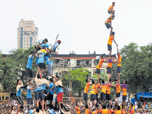 Dahi Handi celebrations involve making a human pyramid and breaking an earthen pot filled with curd tied at a height.