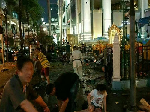 Police, emergency vans and bomb detonation squads rushed to the area where several motorcycles lay mangled. Image Courtesy: Twitter