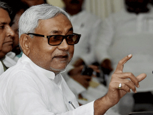 Bihar Chief Minister Nitish Kumar addresses a press conference in Patna on Monday. PTI Photo
