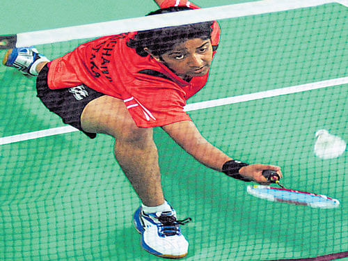 GUTSY Archana Pai in action en route her quarterfinal win over Ruth Misha on Tuesday. DH PHOTO