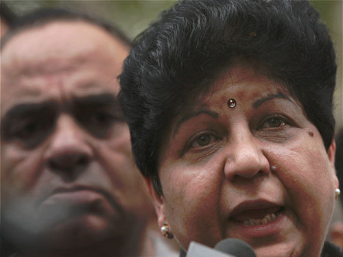 Neelam Krishnamurthy, who lost her kids in the Uphaar fire tragedy, speaks to media after the High Court reduced the jail term of Ansal brothers, who own the cinema hall, from two to one year, in New Delhi on Friday. PTI File Photo