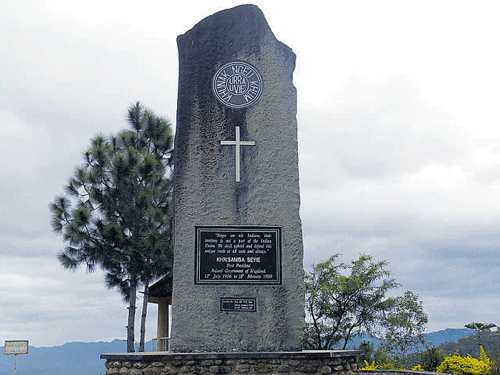 The historic monolith at the entrance of Khonoma village that proclaims about the Naga independence. C SINHA