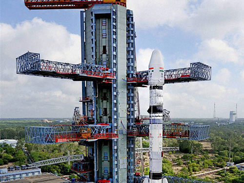 ISRO's communication satellite GSAT-6 on board GSLV-D6 which will be launched from the spaceport of Sriharikota on Thursday. PTI Photo