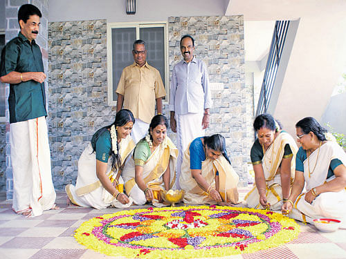 Madhu, R Gopinathan Pillai and PV Gopinathan. (Sitting, from left) Geetha, Nirmala, Radha, Vasantha and Radha Damodharan.