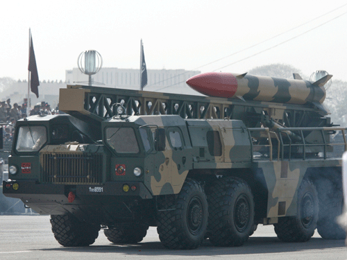 A nuclear-capable ballistic missile Hatf-II Abdali is driven past with its mobile-launcher during the Pakistan National Day parade in Islamabad. Reuters File Photo